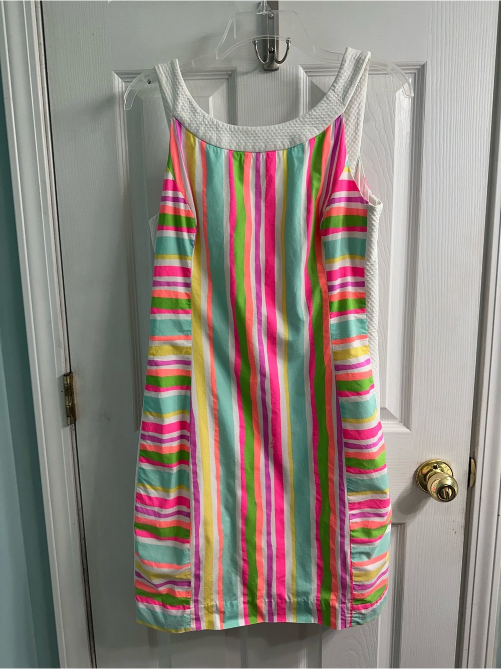 Lilly Pulitzer Sleeveless Multi-Stripe Shift Dress with White Trim